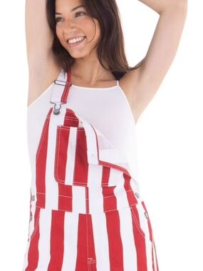Red and White Striped Overall Shorts